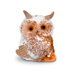 Decoration for Christmas tree in the form of brown owl with golden sparkling sequins or spangles...