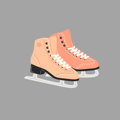 Women pink ice skates for figure skating. Vector illustration