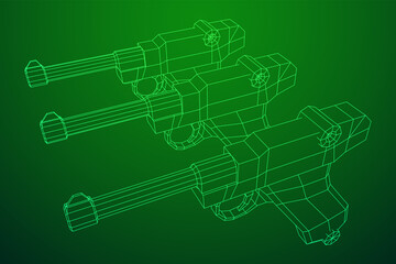 German world war military firearm pistol. Wireframe low poly mesh vector illustration.