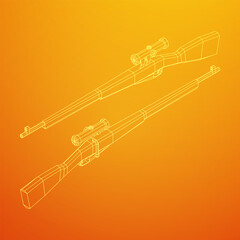 Sniper bolt-action rifle mosin nagant. Wireframe low poly mesh vector illustration.