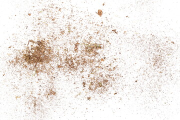 Fototapeta na wymiar Dust organic, crushed rotten wood, ground dry and moss isolated on white background and texture, top view