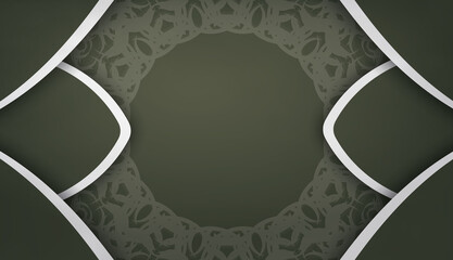 Dark green banner with old white pattern and logo space