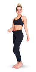 Fototapeta premium Beautiful fitness woman shows abdominal muscles.