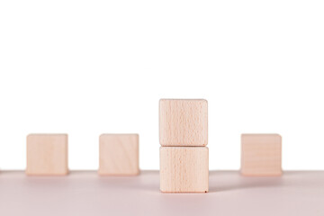 Six wooden cubes on a white background