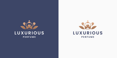 perfume with nature concept combination logo design inspiration