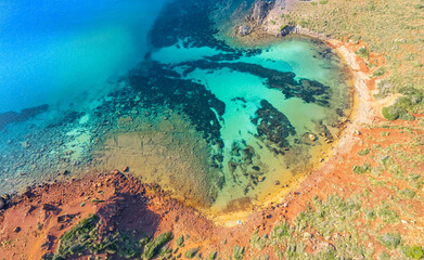 Aerial view Cala Rotja, Menorca island, Spain