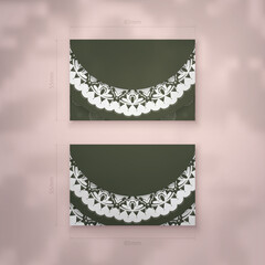 Dark green business card template with abstract white pattern for your personality.