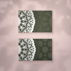 Dark green business card template with Indian white pattern for your personality.