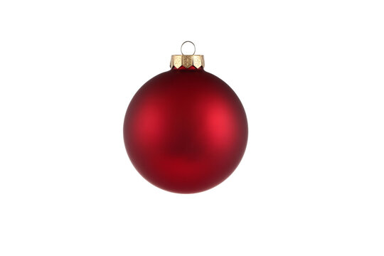Red Christmas ball isolated on white background. Happy New Year baubles bombs bulbs colorful decoration. Xmas glass ball. Poster, banner, cover card, brochure design for christmas tree.