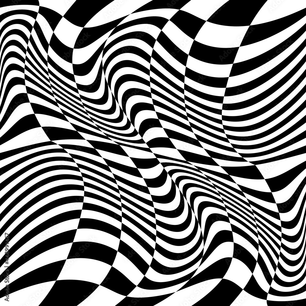 Poster urved black-white checkerboard pattern. Seamless convex pattern of rectangles.