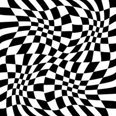 Chess pattern from black and white cells. A twisted chessboard can be repeated and become an endless canvas.