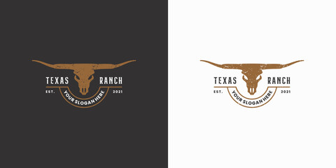texas ranch, longhorn logo design vintage - obrazy, fototapety, plakaty