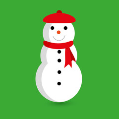 Snowman in cute hat. Vector illustration in flat style. Merry christmas card.
