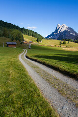 Fototapeta na wymiar Idyllic gravel road in the italian Dolomites near the Plose mountain during summer