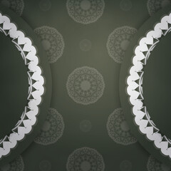 Obraz premium Dark green greeting card with vintage white ornament for your congratulations.