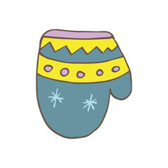 Vector supplies for the new year, scarf, sweater, felt boot, mitten, garlands. Isolated. Drawn by hand. Coloring pages for children and adults. Cartoon