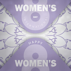 Festive brochure international womens day purple color with vintage white pattern