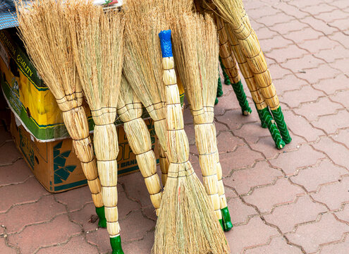 Brooms made from sorghum a sold at the local market