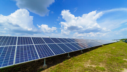 Innovative renewable alternative solar energy. Sunny day of green solar panel technologies.