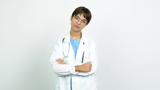 Young woman Young woman with nurse uniform with happy face over isolated background