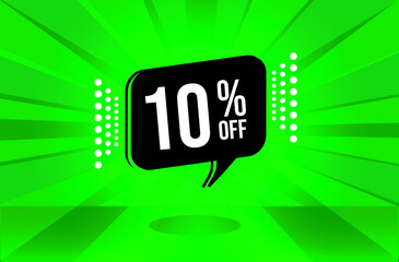 10 percent discount. Green banner with floating balloon for promotions and offers. Vector Illustration.