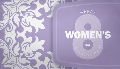 Flyer 8 march international womens day purple color with vintage white pattern