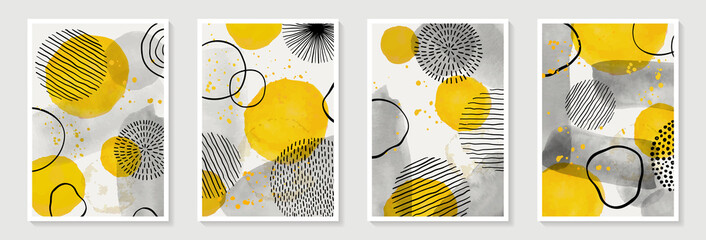 Creative minimalist hand painted Abstract art background with watercolor stain and Hand Drawn doodle Scribble Circle. Design for wall decoration, postcard, poster or brochure © Hulinska Yevheniia