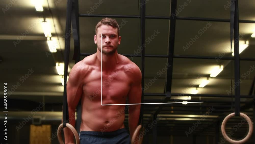 Poster animation of statistics processing over caucasian man exercising