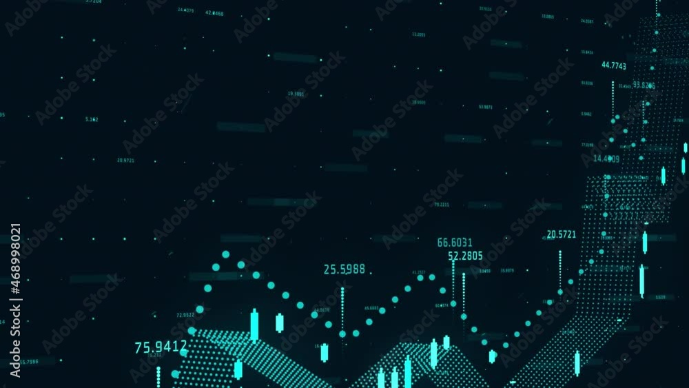 Poster animation of statistics and data processing over black background