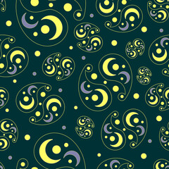 Fototapeta premium Abstract seamless pattern with paisley, yellow and green vector seamless pattern, persian seamless texture, elegant ornament with crescents