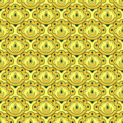 Abstract seamless pattern in Persian style, yellow vector seamless pattern, Persian seamless texture, elegant ornament with oriental motives