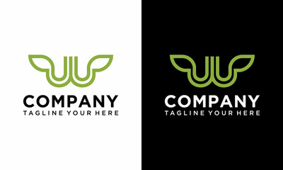 letter w leaf line green leaves, abstract growth and ecology concept - beauty symbol for organic and herbal cosmetics - Vector