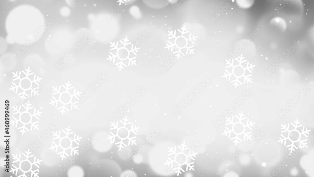 Poster beautiful white and bright bokeh background with soft lights and snowflakes 4k animation. christmas 