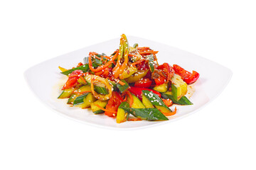Oriental Salad with tomato, cucumber, sesame, pepper, soy sauce  