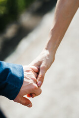 guy and a girl happily walk in the morning on the empty streets