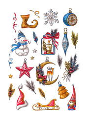 set of christmas (New Year) retro elements