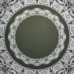 Greeting card in dark green with Indian white pattern prepared for typography.