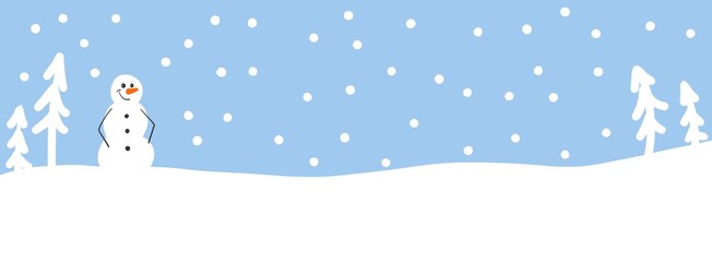 A simple banner on a winter theme. Snow, Christmas trees and a snowman on a blue backgrou