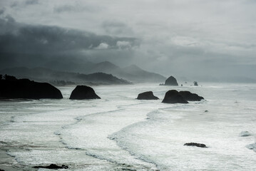 Heavy clouds over Oregon's coast at Ecola state park