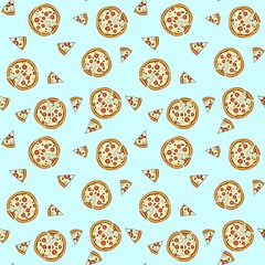 Seamless pattern with pizza slices . Design for clothing fabric and other items.