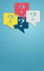 Question mark icons on blue background. Vertical image of not having an opinion or being confused