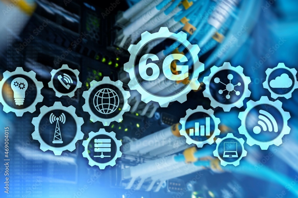 Aufkleber future communications fast technology. 6g network connection concept. high speed mobile wireless tec