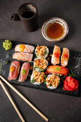 japanese sushi on the black stone