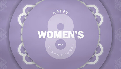 Holiday Brochure 8 march international womens day purple color with abstract white ornament