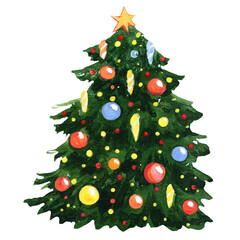 Watercolor illustration of Christmas tree isolated on white background
