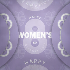 Holiday card 8 march purple color with abstract white pattern