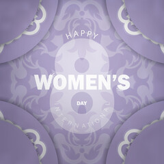 Holiday card 8 march purple color with winter white ornament