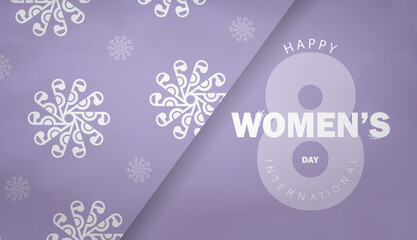 Holiday card international women's day in purple color with luxury white ornaments