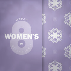 Holiday card international womens day purple color with abstract white ornament