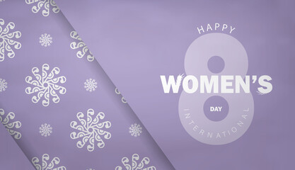 Holiday card international womens day purple color with vintage white ornament